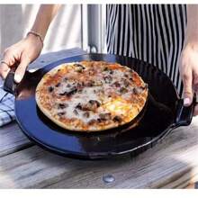 1pc 14.17 Inch Black Cordierite Pizza Stone, Large Size Non-Stick Cordierite Pizza Stone With Grip Handles, Baking Stone For Oven, Gas Grill, And BBQ, Premium Cooking Stone - Black - View 3
