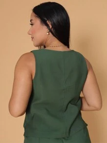 Blusa Regata Feminina Lisa em Alfaiataria Fendas Laterais Moda Elegante Verão