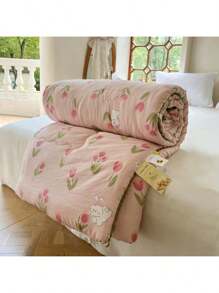 200*230cm Hogar Colchas matrimoniales grande doble relleno para colcha matrimonial cubrecamas  edredones Edredón de doble capa king size , fibra de soja, suave, glutinoso, fresco, cómodo, transpirable, textil para el hogar, verano, madre y bebé, Colcha De Invierno Cálida  ,Edredón fino con estampado de dibujos animados para cama, colcha de verano, tamaño Queen y King, agradable a la piel,floral patrón ropa de cama borrego - Rosa Pálido - Ver 2