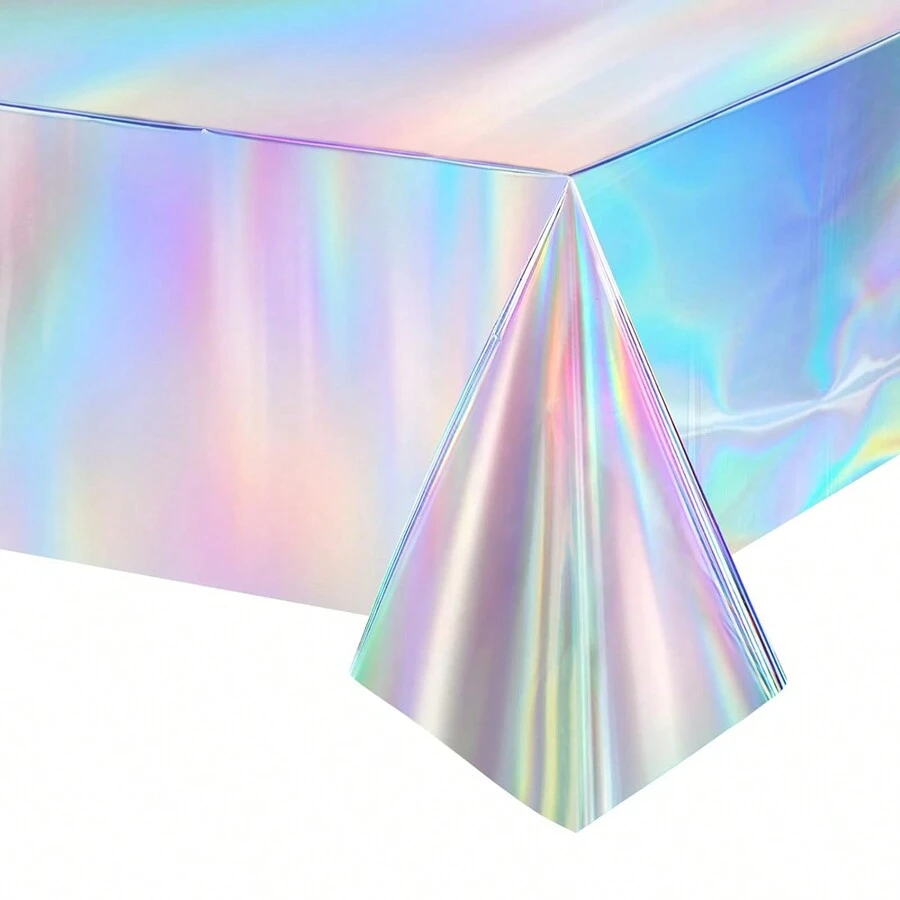 1 Pack Holographic Laser Colorful Plastic Tablecloth, Rectangular Holographic Foil Tablecloth, Party Decoration, Birthday, Bridal Wedding, Disco Party, 54 Inches X 72 Inches, Birthday Decoration, Wedding Decoration, Graduation Season Decoration