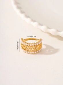 1 pieza Anillo versátil y de moda con diseño de nube hueca con perla falsa enchapada en cobre en estilo minimalista, regalo para mujer para la temporada de fiestas y bodas - Amarillo Oro - Ver 4