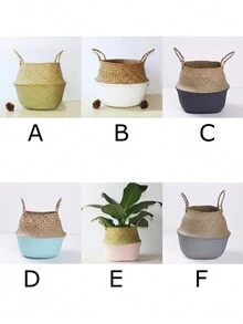 Woven Storage Basket Folding Clthoes Laundry Basket Straw Wicker Rattan Storage Flower Pot Beach Picnic Basket - D - View 3