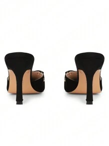 Women Fashion Stiletto Faux Suede Thin High Heel Pumps Pointy Toe Elegant Bowknot Elegant Mules Shoes - 黑色 - 查看 7