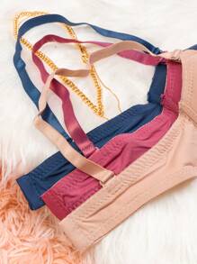 Sujetador Set 4, 3 Y 2 PZ Sujetador Copa AA Ajustable Con Aro Colores Lisos Y Nudo Frontal - Morado - Ver 7