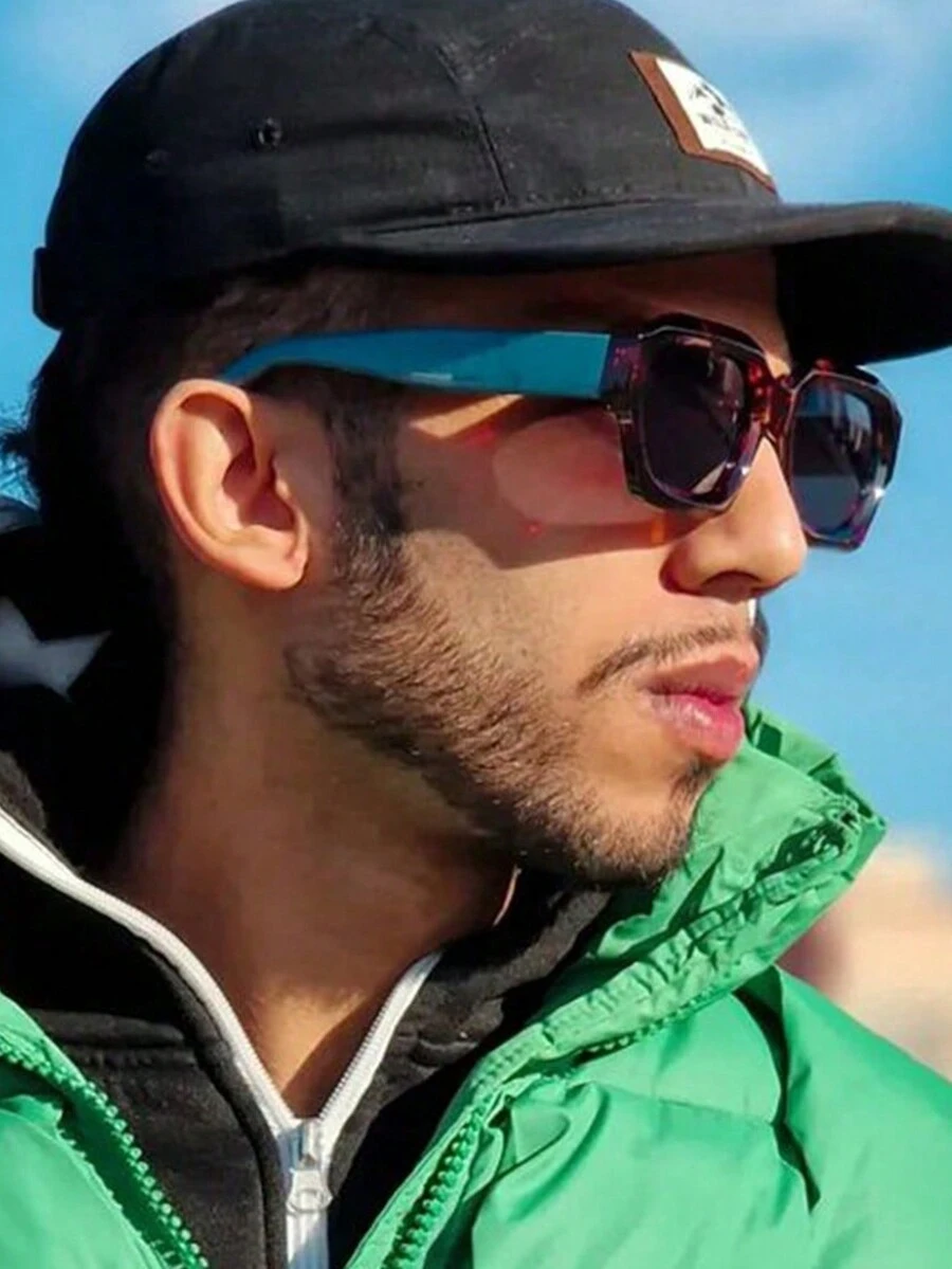 SHEEN KELLY 1pc Men's Tortoiseshell Geometric Square Thick Frame Fashion Glasses, Classic Stylish Glasses, Suitable For Outdoor Travel, Daily Wear, Gift, Boyfriend Gift - Dark Green - View 1