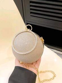 Lightweight,Business Casual Mini Circle Bag Glamorous Rhinestone Decor With Chain Evening Bag,Dinner Bag Glamorous,Elegant,Exquisite,Quiet Luxury Rhinestone For Party Girl,Woman,Bride Perfect For Party,Dinner/Banquet(15*15*15Size)