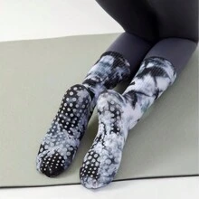 Calcetines deportivos antideslizantes para mujer para deportes al aire libre, calcetines de silicona antideslizantes de longitud media para pilates, calcetines de yoga tie-dye, calcetines transpirables para correr para el hogar, el gimnasio y el yoga