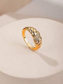 1只時尚麵包形14k鍍鉑鋯石戒指適用於男女,適合日常佩戴、派對和其他場合 - 牛角包款 - 查看 2