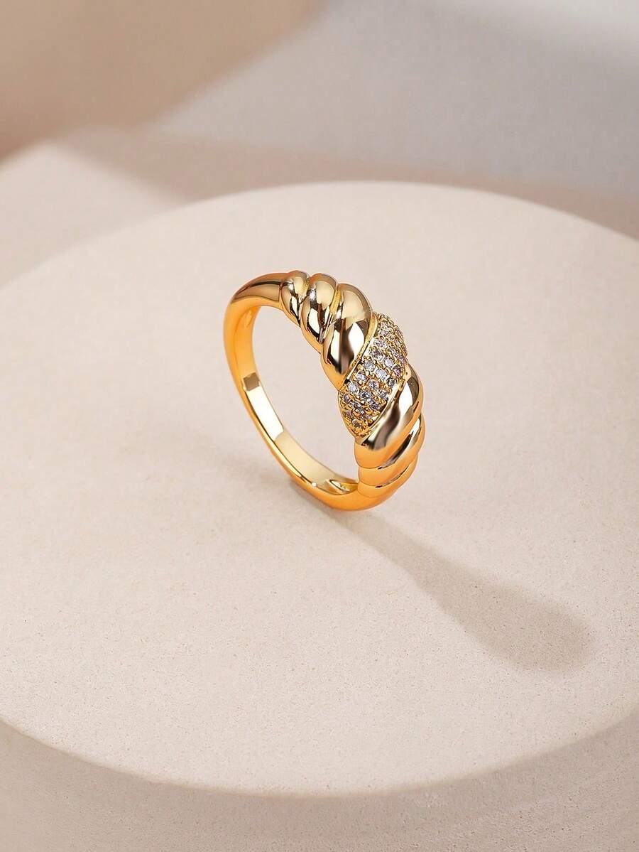 1只時尚麵包形14k鍍鉑鋯石戒指適用於男女,適合日常佩戴、派對和其他場合