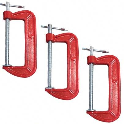 Kit 3 Grampos Sargento Tipo C 4 Polegadas Marcenaria 140mm Aço Metal Profissional