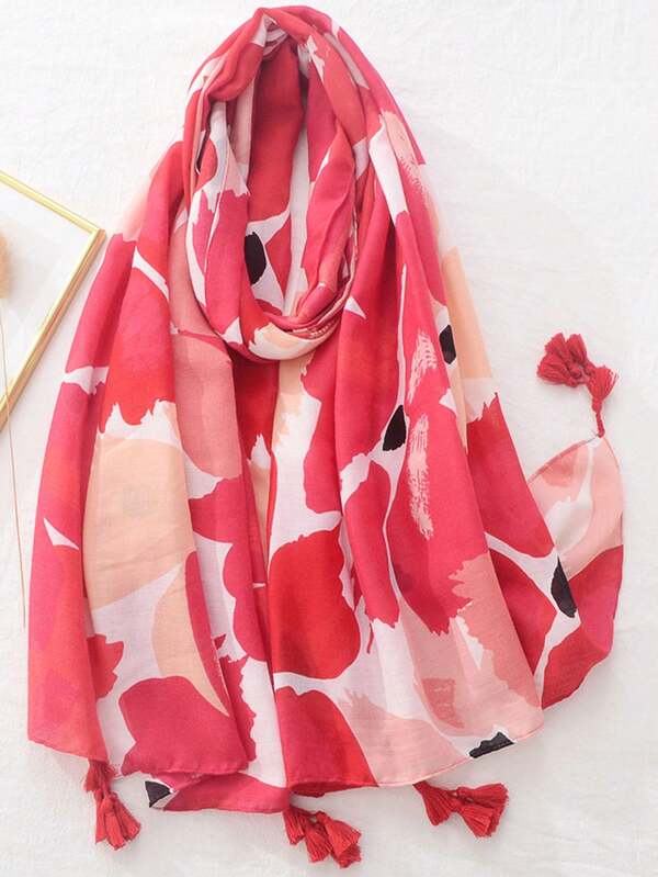 Boho 1pc Simple Printed Women's Scarf, New Design Warm Wrap For Spring/Summer, Sunscreen Beach Shawl, Fashionable Long Scarf, Versatile Headscarf & Shawl For Women