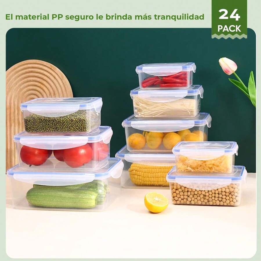 Juego de 24 Piezas Recipientes Herméticos para Almacenar con Tapa, Etiquetas de Pizarrón y Marcador, Tupper, Toppers para lunch, Tuppers Herméticos para lunch, Tupperware, Topers Lonchera Comida - transparente - Ver 1