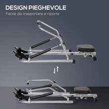 HOMCOM Vogatore Pieghevole per Casa Rowing Machine con 3 Livelli di Resistenza e Monitor Digitale, in Acciaio e ABS, 129x70x70 cm, Grigio e Nero - Grigio - Visualizzare 8