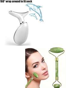 Neck Double Chin Reducer Massager, With Cold Roller - Black and White - View 2