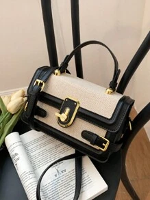 編織pu時尚多功能女士小方袋,手提包,肩背包,斜跨包,極簡黑色錢包 - 黑色 - 查看 6