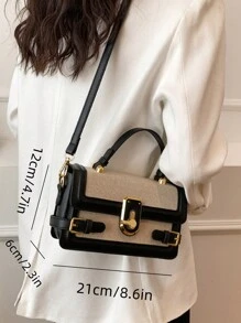 編織pu時尚多功能女士小方袋,手提包,肩背包,斜跨包,極簡黑色錢包 - 黑色 - 查看 5