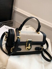 編織pu時尚多功能女士小方袋,手提包,肩背包,斜跨包,極簡黑色錢包 - 黑色 - 查看 3