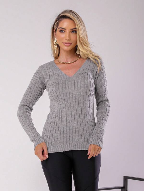 Blusa Suéter Feminina Trico Tricot De Frio Lã Decote Gola V Lisa Basica Manga Longa Outono Inverno e marcio inverno/social /dia dia /chic/casaco/mulher/classica/estilosa/sobretudo /maxi cardigan