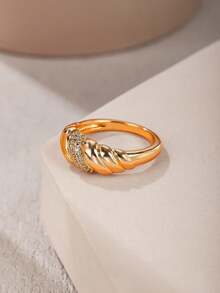 1只時尚麵包形14k鍍鉑鋯石戒指適用於男女,適合日常佩戴、派對和其他場合 - 牛角包款 - 查看 3