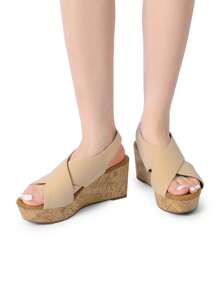 Women's Platform Wedge Sandals Comfortable Ankle Strap Sandals Casual Dressy Summer Shoes - 杏色 - 查看 6