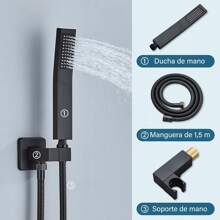 Senlesen Sistema de ducha Negro De Ducha Regadera Para Cuarto De Baño Sistema De Ducha De Lluvia 25*25cm(10 pulgadas) Moderna Ducha Cuadrada De Acero Inoxidable Monomando Para Kit De Ducha - Negro - Ver 5