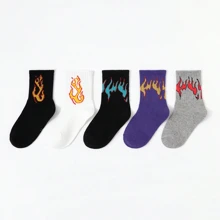 5 đôi tất dệt kim dài vừa phải họa tiết ngọn lửa hoạt hình cho bé trai và bé gái, tất cổ tròn mềm mại, thoáng khí và thoải mái, thích hợp mặc ngoài trời trong mọi mùa - Nhiều màu - Xem 1