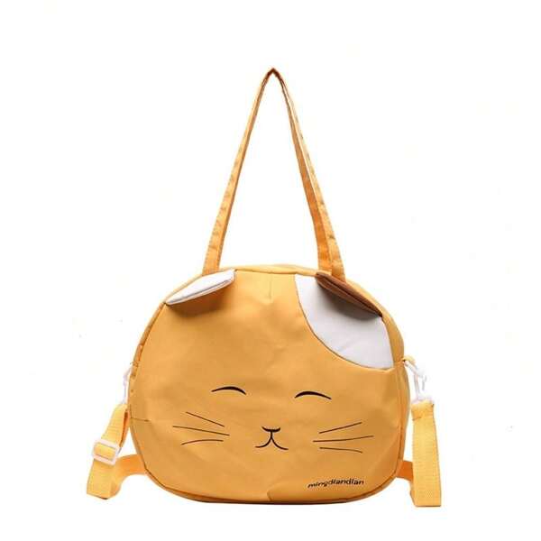 Canvas Nylon Prints Cat Messenger Shoulder Bag Girl Student Japanese College Style Cute Funny Large Capacity Shopping Bags Portable Crossbody Bag