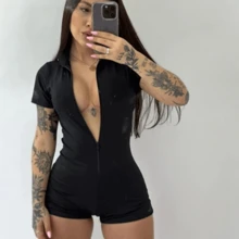 Macaquinho Feminino Academia Suplex Poliamida do PP ao GG Com Zíper - Preto - Visão 6