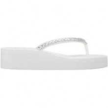 Women Rhinestone Decor Flip Flops Glamorous  Flip Flops Toe Post Vacation Fashion Black Flip Flops  Fashion Sandals Summer Shoes - White - View 2