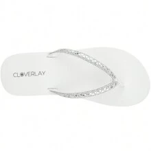 Women Rhinestone Decor Flip Flops Glamorous  Flip Flops Toe Post Vacation Fashion Black Flip Flops  Fashion Sandals Summer Shoes - White - View 4