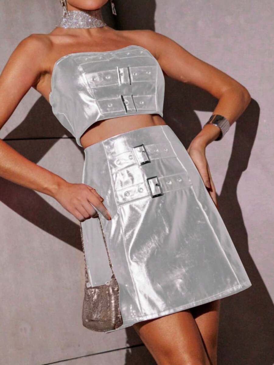 Women Two-Piece Outfits - 銀色 - 查看 1