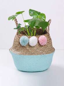 Woven Storage Basket Folding Clthoes Laundry Basket Straw Wicker Rattan Storage Flower Pot Beach Picnic Basket - D - View 4