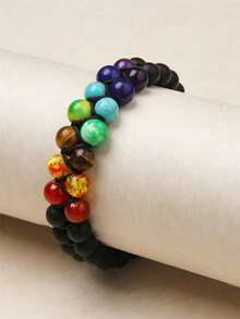 1 Miếng Nhiều màu Có thể điều chỉnh Bện Yoga Năng lượng Đá núi lửa Kết cườm Tình bạn Vòng tay , Thích hợp Đối với bờ biển Kỳ nghỉ Thiền Và Năng lượng Chữa bệnh Của phụ nữ Mặc hàng ngày - vòng tay pha lê - Xem 1