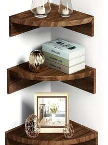 Set Of Three Corner Shelves Floating Decoration Shelf - Brown - View 1