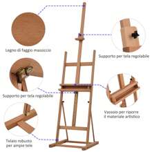 Vinsetto Cavalletto Pittura Grande in Legno di Faggio, Cavalletto da Disegno Regolabile con Vano Contenitore, 53x50.5x171-230cm - Beige - Visualizzare 6