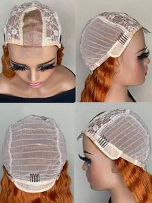 Peruca Encaracolada Sintética De 71 Cm De Comprimento Com Ondas Profundas, Peruca Sintética De Ondas Naturais Com Scalp Falso Na Cor Laranja Para Mulheres - Laranja - Ver 6