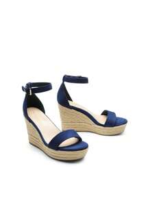 Women's Espadrilles Wedge Sandals Open Toe Comfortable Adjustable Ankle Strap 3.6 Inch Suitable For Vocation Walking Beach Dressy Summer  Platform Sandals Shoes - 藏蓝色 - 查看 5