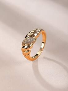 1只時尚麵包形14k鍍鉑鋯石戒指適用於男女,適合日常佩戴、派對和其他場合 - 牛角包款 - 查看 10