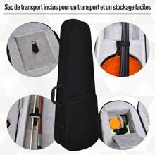 HOMCOM Violon 4/4 pleine grandeur avec étui, accordeur, épaulière, archet, colophane, cordes rechange et chiffon contreplaqué épicéa et érable - Marron - Voir 6
