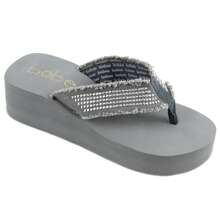 Women's Fashionable Rhinestone Fringe Decor Flip Flops Wedge Sandals Platform Flip Flop Toe Post Design Slippers Summer Shoes - Xám - Xem 2