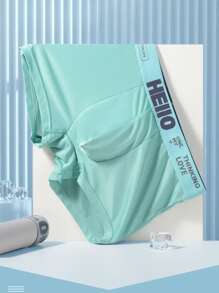 Men's 4pcs/Pack Comfortable And Breathable Ice Silk Boxer Briefs With Letter Elastic Waistband And U-Fly Design - Multicolor - View 2