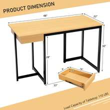 48" Computer Desk With Metal Frame And Adjustable Pads - 自然的 - 查看 4