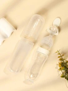 1pc 90ml Baby Milk Bottle With Spoon For Rice Paste Feeding, Including A Silicone Feeding Spoon, A Suction Spoon, And A Pp Box For Sanitray Storage