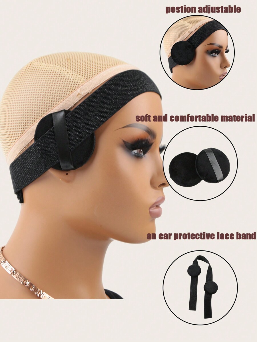 1Pc Lace Melting Bands With Ear Protection Pads Hair Elastic Band For