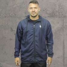 Jaqueta Corta Vento Poliester Tecido Leve Preto e Branco Casual - Azul - Visão 1