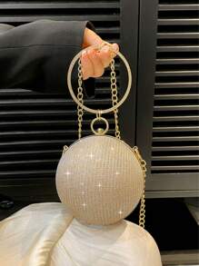 Lightweight,Business Casual Mini Circle Bag Glamorous Rhinestone Decor With Chain Evening Bag,Dinner Bag Glamorous,Elegant,Exquisite,Quiet Luxury Rhinestone For Party Girl,Woman,Bride Perfect For Party,Dinner/Banquet(15*15*15Size)