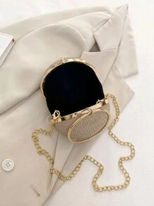Lightweight,Business Casual Mini Circle Bag Glamorous Rhinestone Decor With Chain Evening Bag,Dinner Bag Glamorous,Elegant,Exquisite,Quiet Luxury Rhinestone For Party Girl,Woman,Bride Perfect For Party,Dinner/Banquet(15*15*15Size)
