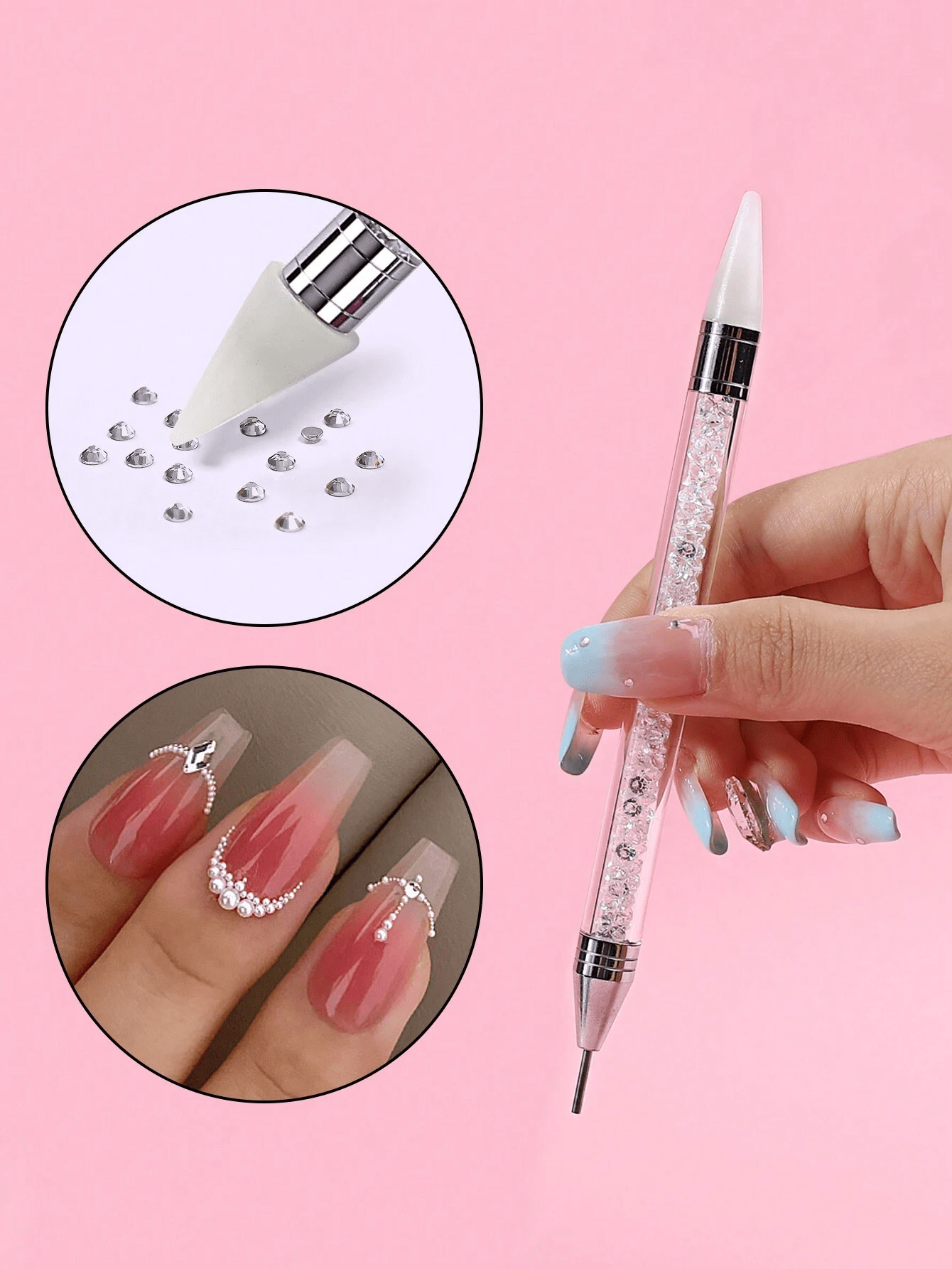 1pc White Nail Art Dot Diamond Crayon Wax Head Comes With Sticky Dot