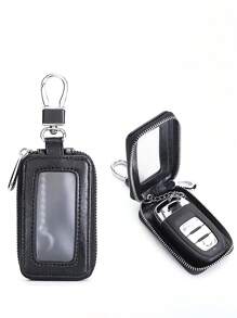 1pc Universal Car Key Protector Case, Smart Car Key Holder Storage Pouch, Suitable For Remote Control Key, Car Key Chain, Car Key Fob, Coin Purse, Metal Hook Keyring Wallet Zipper Bag, Keeps Your Car Keys ! Travel Accessory, Outdoor Gear - Black - View 6