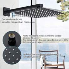 Senlesen Sistema de ducha Negro De Ducha Regadera Para Cuarto De Baño Sistema De Ducha De Lluvia 25*25cm(10 pulgadas) Moderna Ducha Cuadrada De Acero Inoxidable Monomando Para Kit De Ducha - Negro - Ver 3